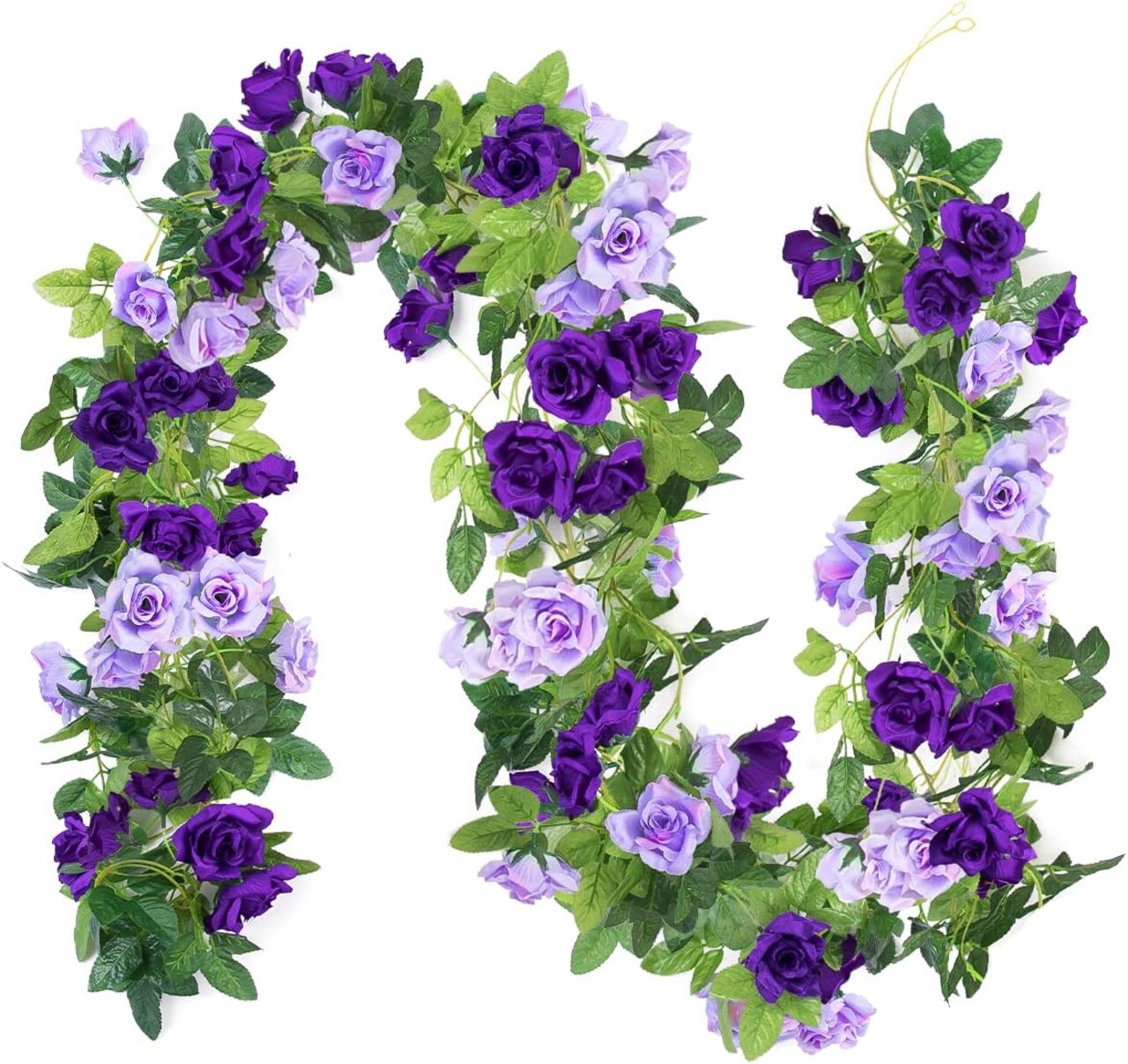 3-PCS 23.7FT Artificial Rose Flower Garland – Purple Silk Rose Ivy Vines, Fake Hanging Floral Garland for Wedding Arch, Wall Decor, Home, Garden, Party, Hotel & Office Decoration